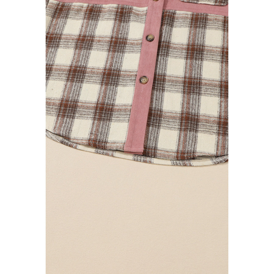 Pocketed Plaid Collared Neck Shacket Apparel and Accessories