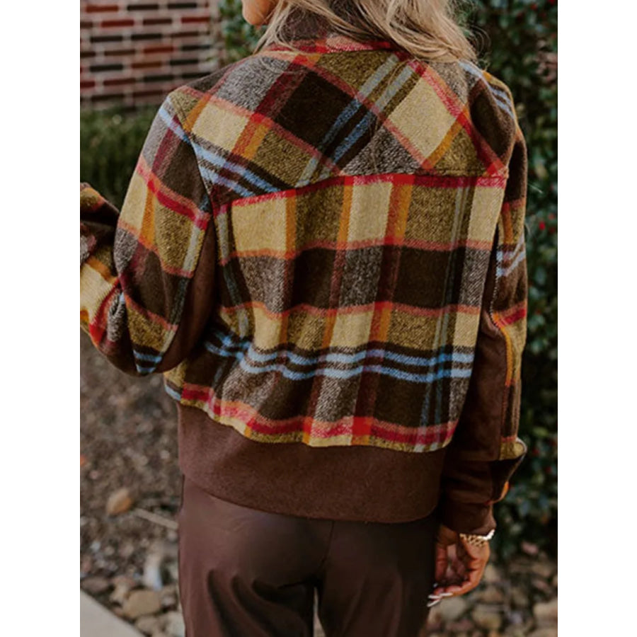 Pocketed Plaid Long Sleeve Jacket Apparel and Accessories