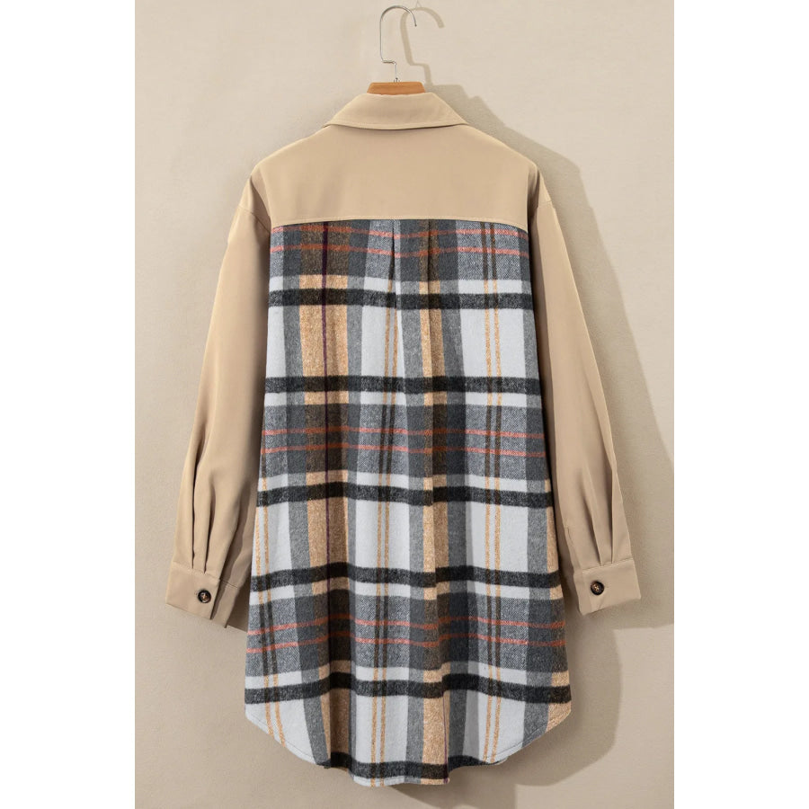 Pocketed Plaid Long Sleeve Mini Dress Apparel and Accessories