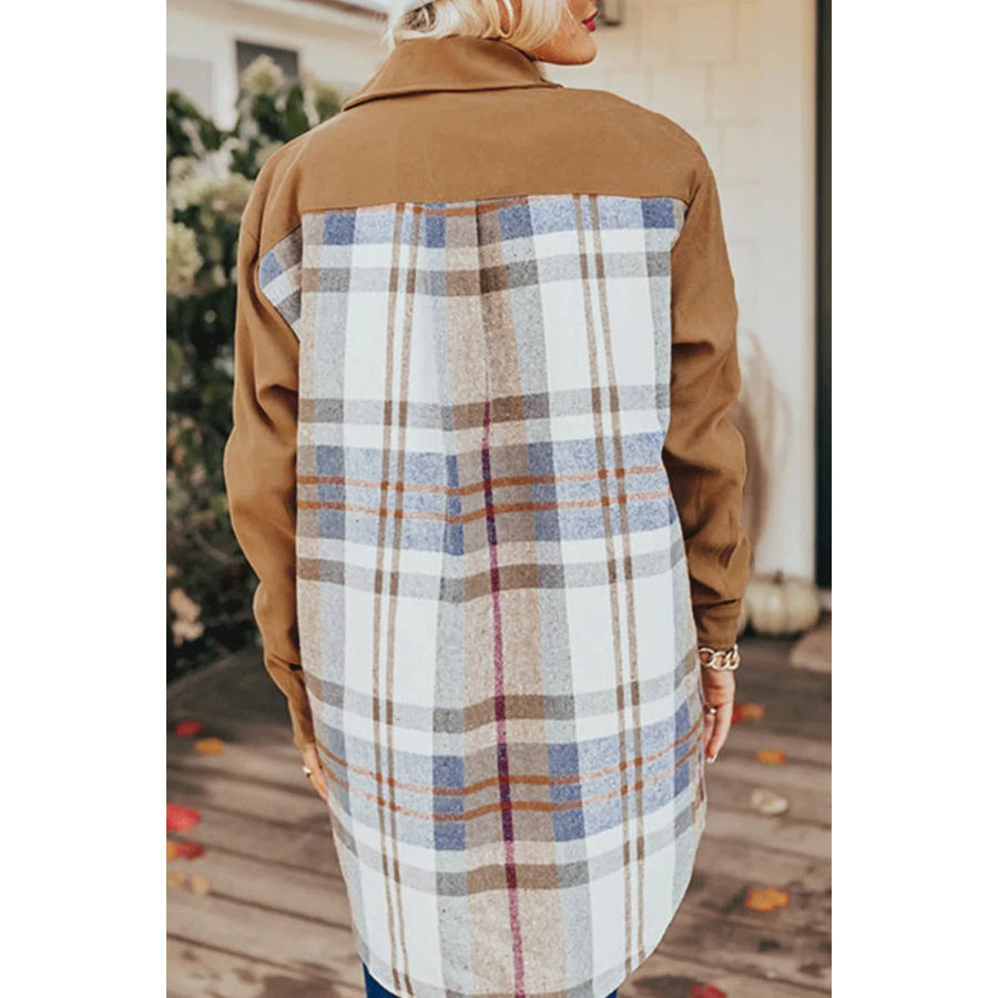 Pocketed Plaid Long Sleeve Mini Dress Apparel and Accessories