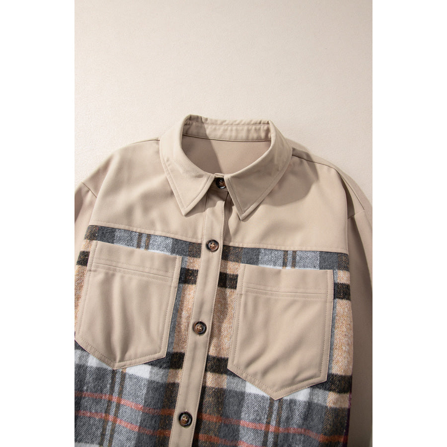 Pocketed Plaid Long Sleeve Mini Shirt Dress Apparel and Accessories