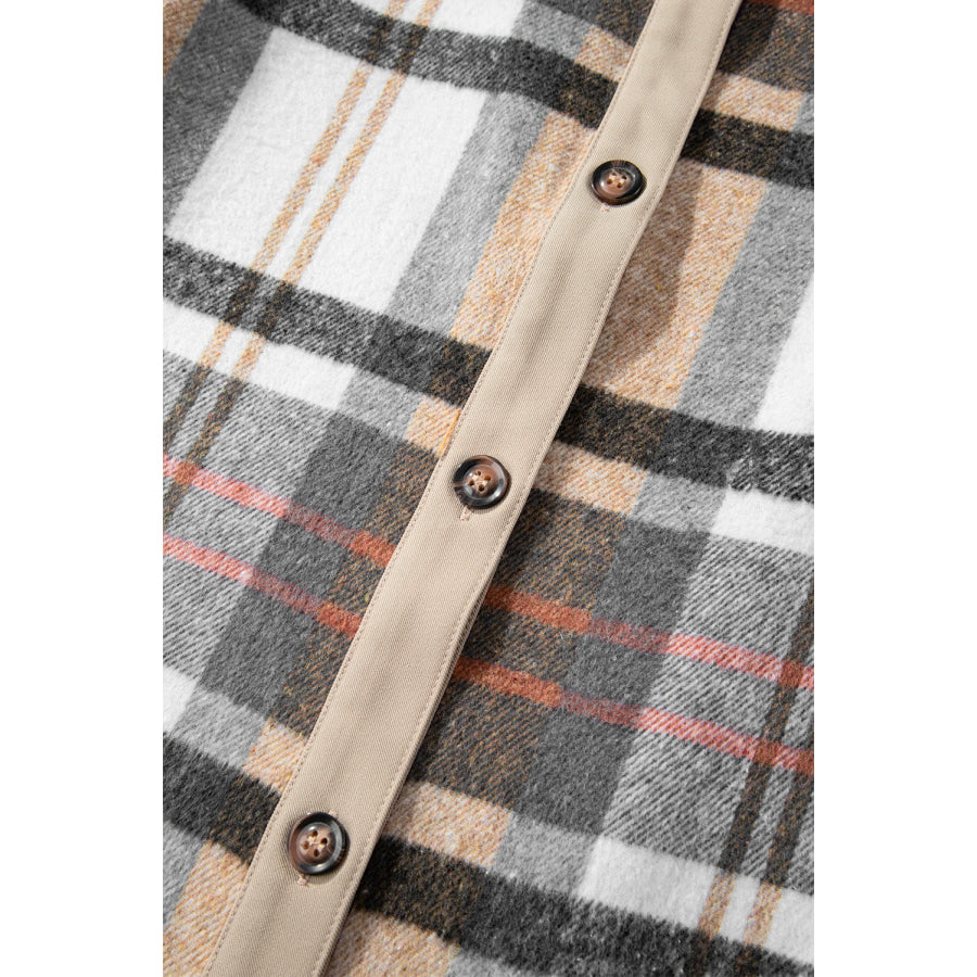 Pocketed Plaid Long Sleeve Mini Shirt Dress Apparel and Accessories