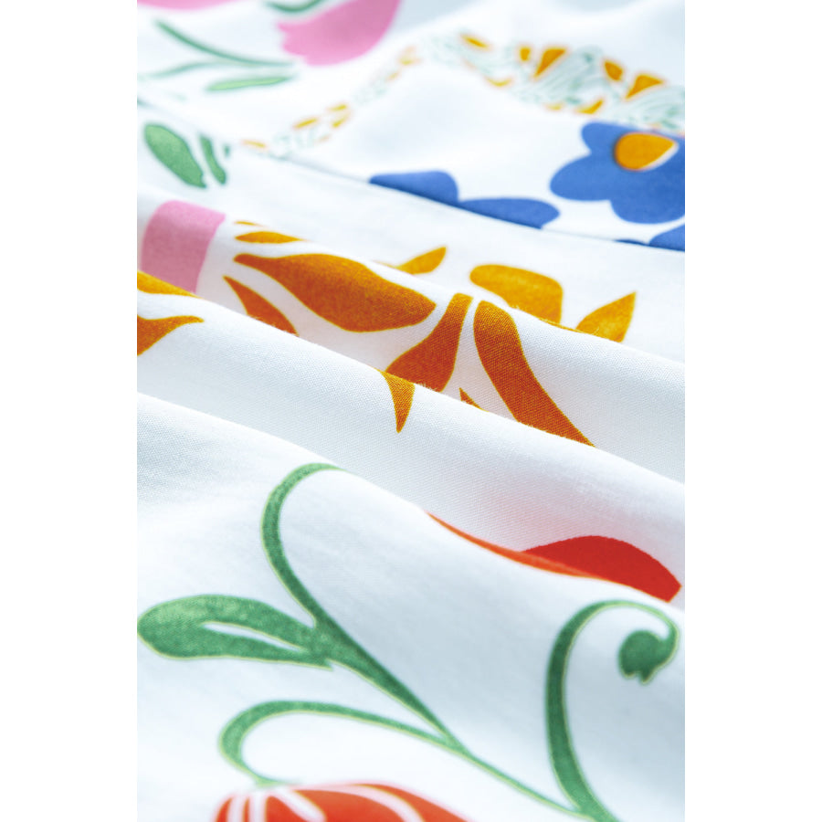 Pocketed Printed Half Sleeve Romper Apparel and Accessories