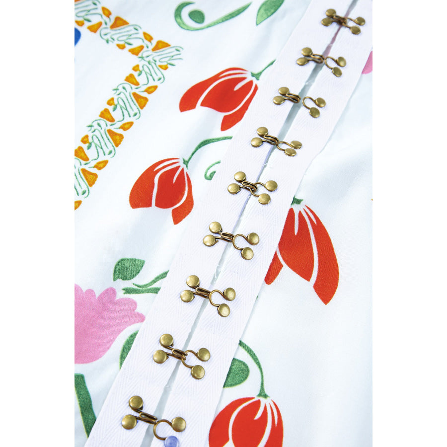Pocketed Printed Half Sleeve Romper Apparel and Accessories