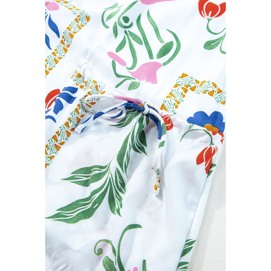 Pocketed Printed Half Sleeve Romper Apparel and Accessories