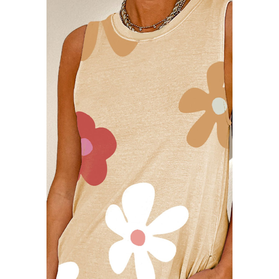 Pocketed Printed Round Neck Tank Dress Apparel and Accessories