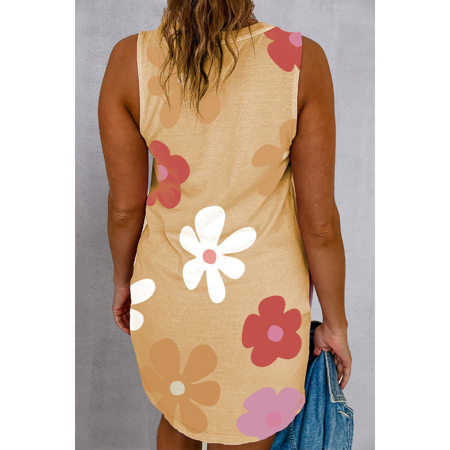 Pocketed Printed Round Neck Tank Dress Apparel and Accessories