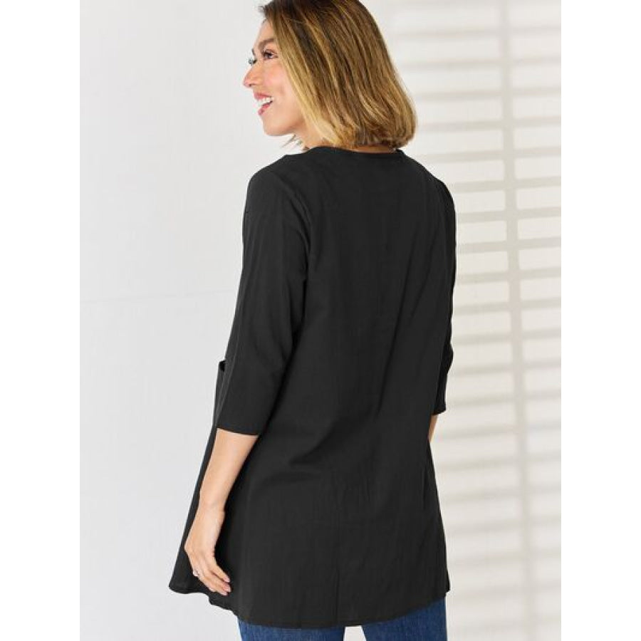 Pocketed Round Neck Half Sleeve Blouse Apparel and Accessories