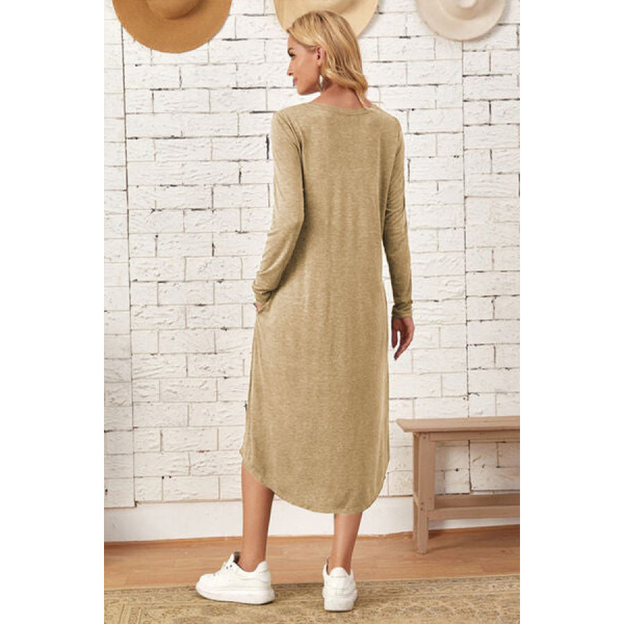 Pocketed Round Neck Long Sleeve Tee Dress Apparel and Accessories