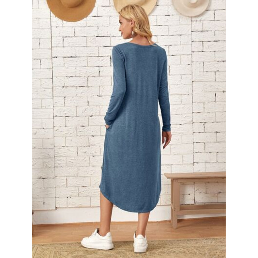 Pocketed Round Neck Long Sleeve Tee Dress Apparel and Accessories