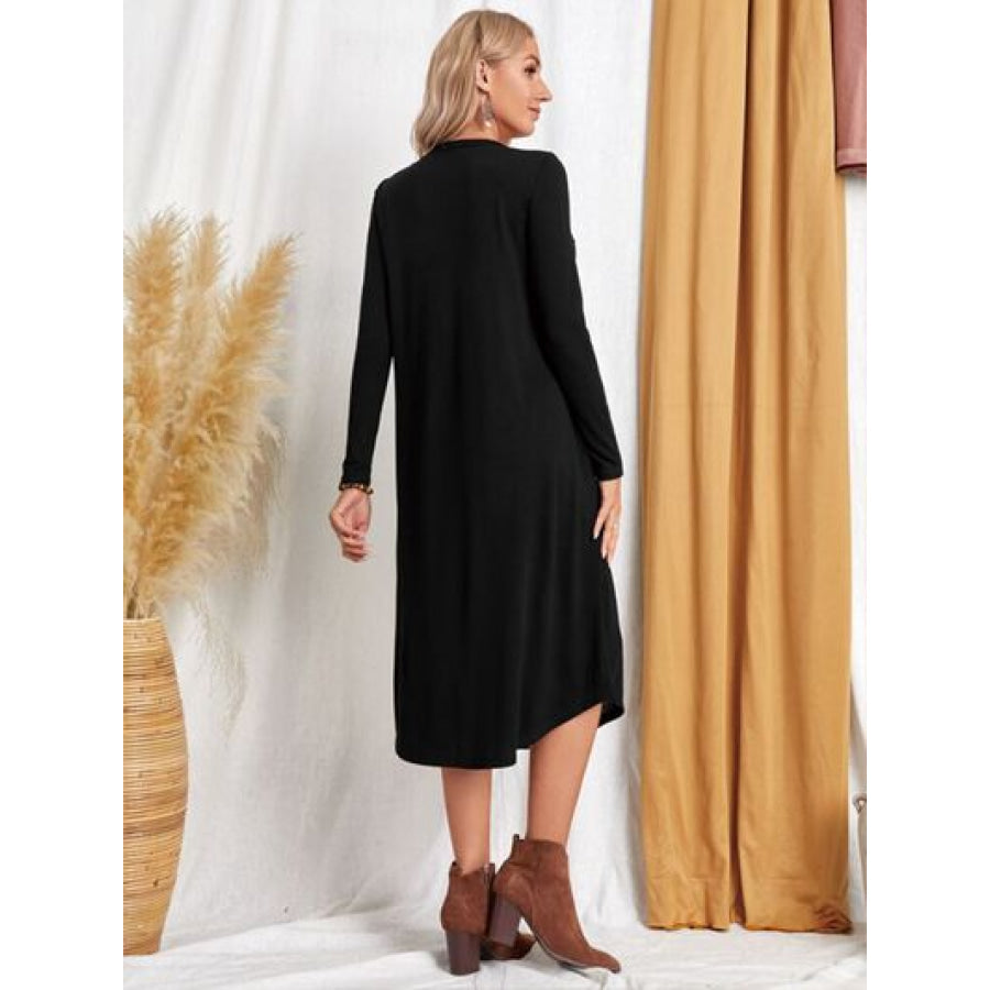 Pocketed Round Neck Long Sleeve Tee Dress Apparel and Accessories