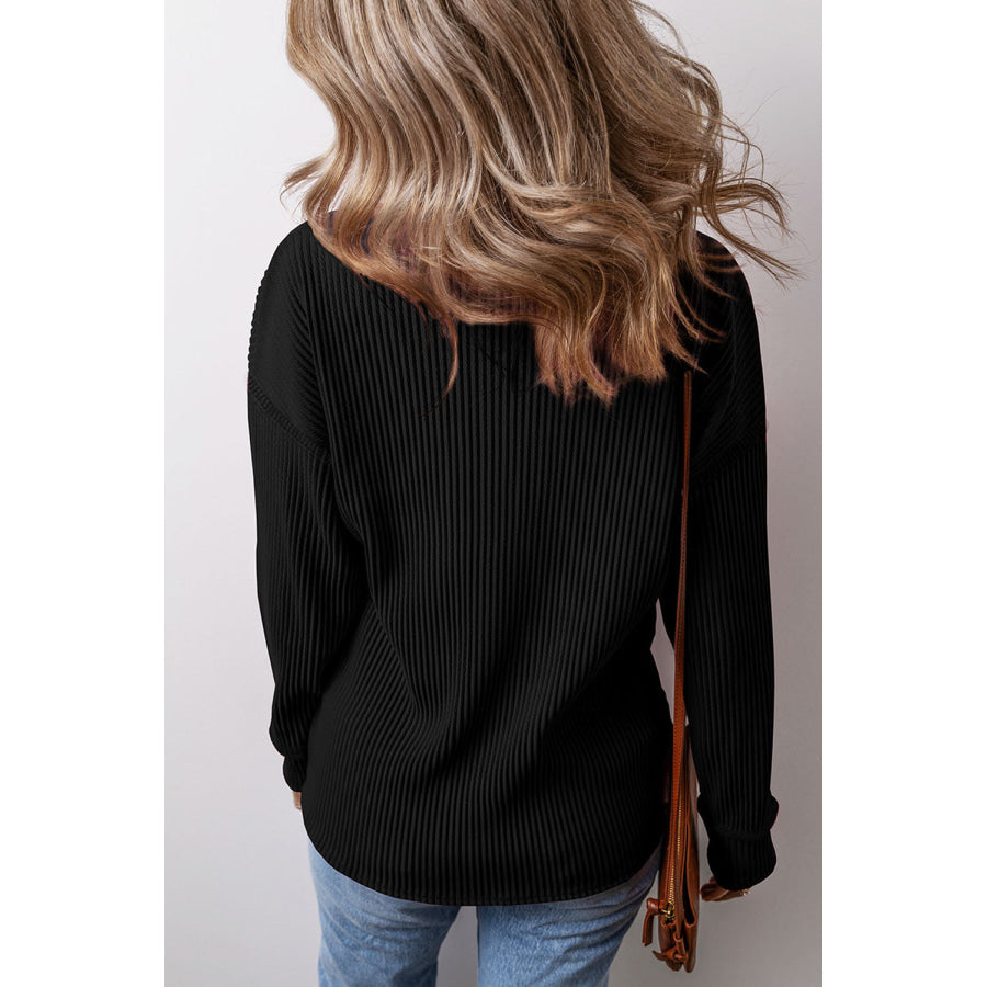 Pocketed Round Neck Long Sleeve Top Apparel and Accessories