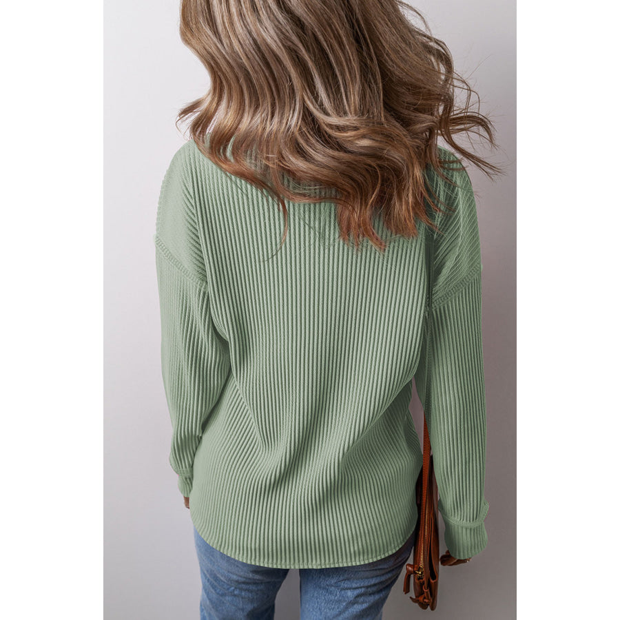 Pocketed Round Neck Long Sleeve Top Apparel and Accessories
