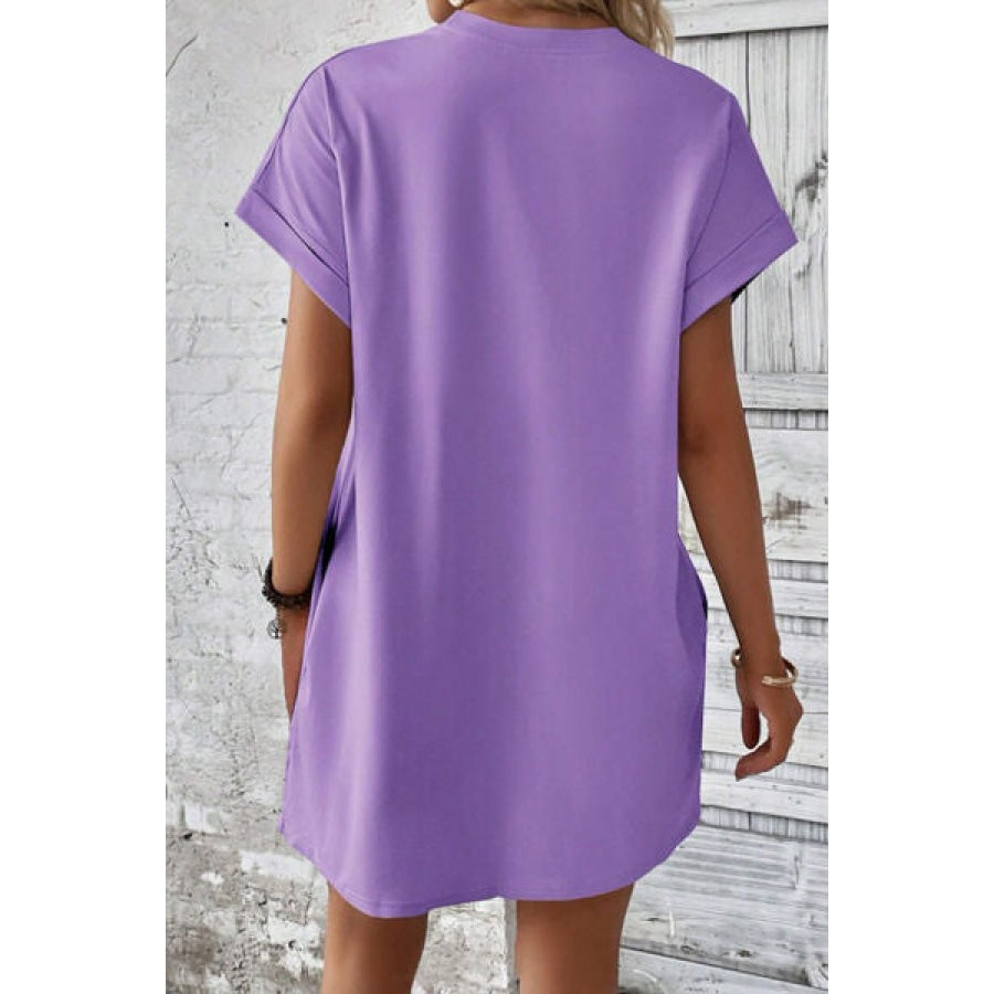 Pocketed Round Neck Short Sleeve Dress Apparel and Accessories