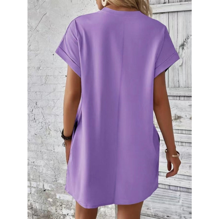 Pocketed Round Neck Short Sleeve Dress Apparel and Accessories