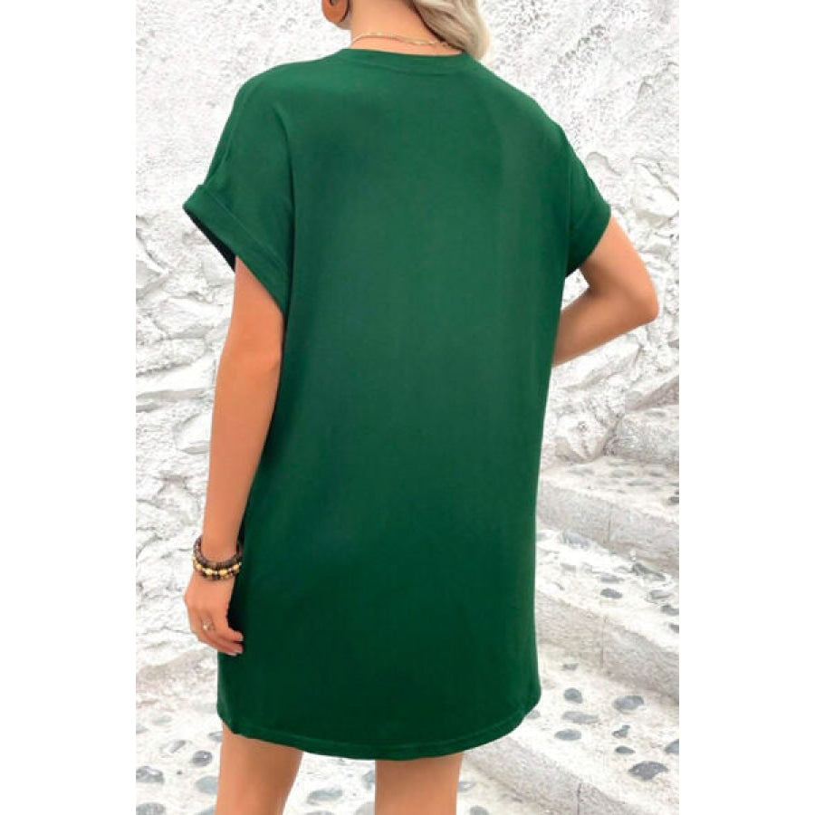 Pocketed Round Neck Short Sleeve Dress Apparel and Accessories