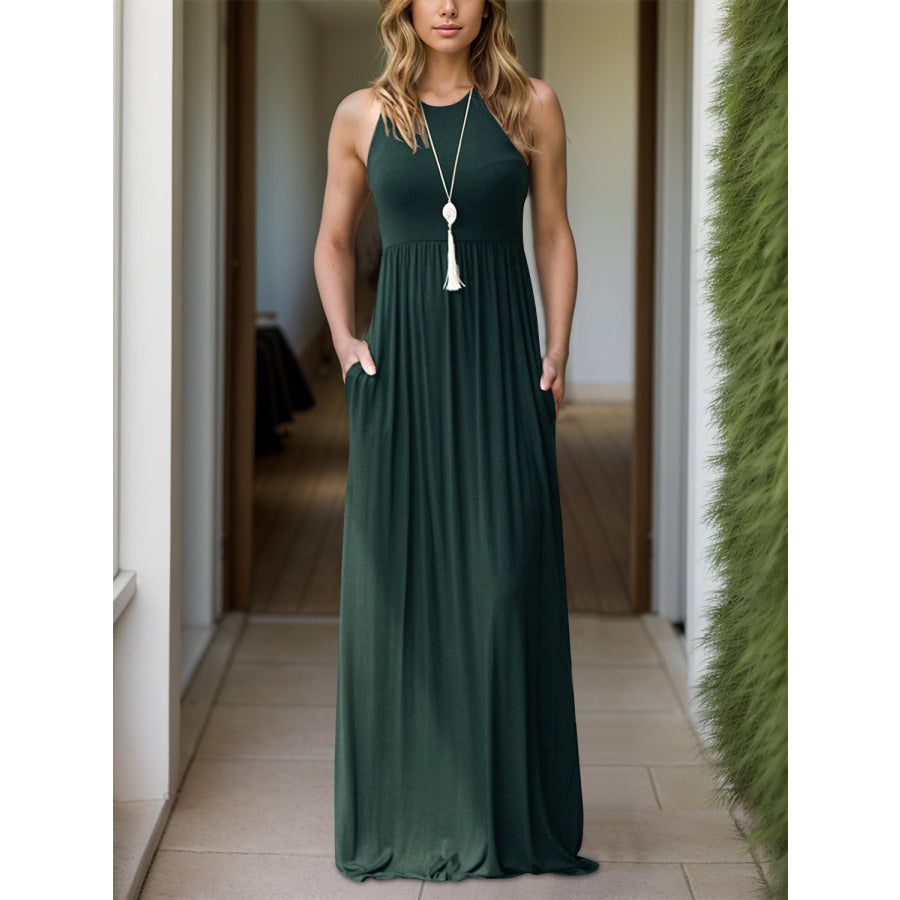 Pocketed Round Neck Sleeveless Dress Apparel and Accessories