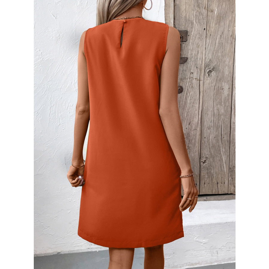 Pocketed Round Neck Sleeveless Mini Dress Apparel and Accessories