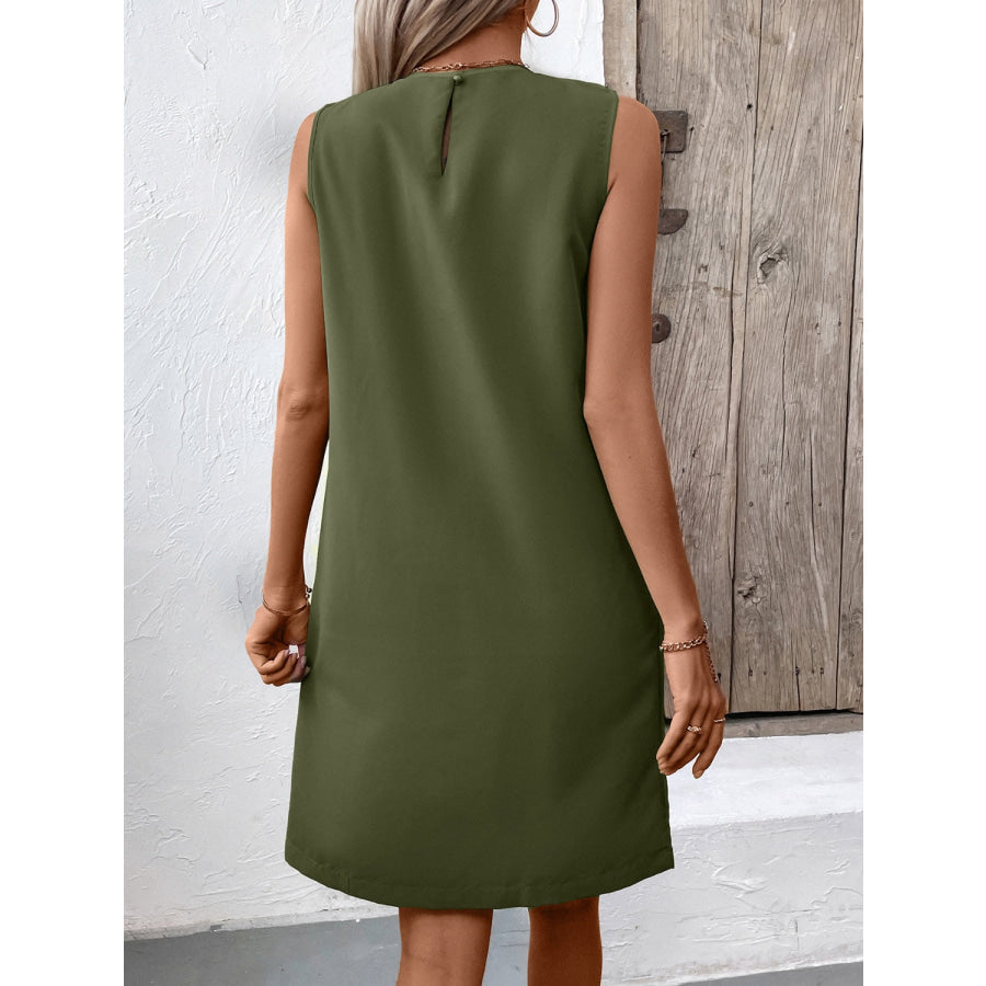 Pocketed Round Neck Sleeveless Mini Dress Apparel and Accessories