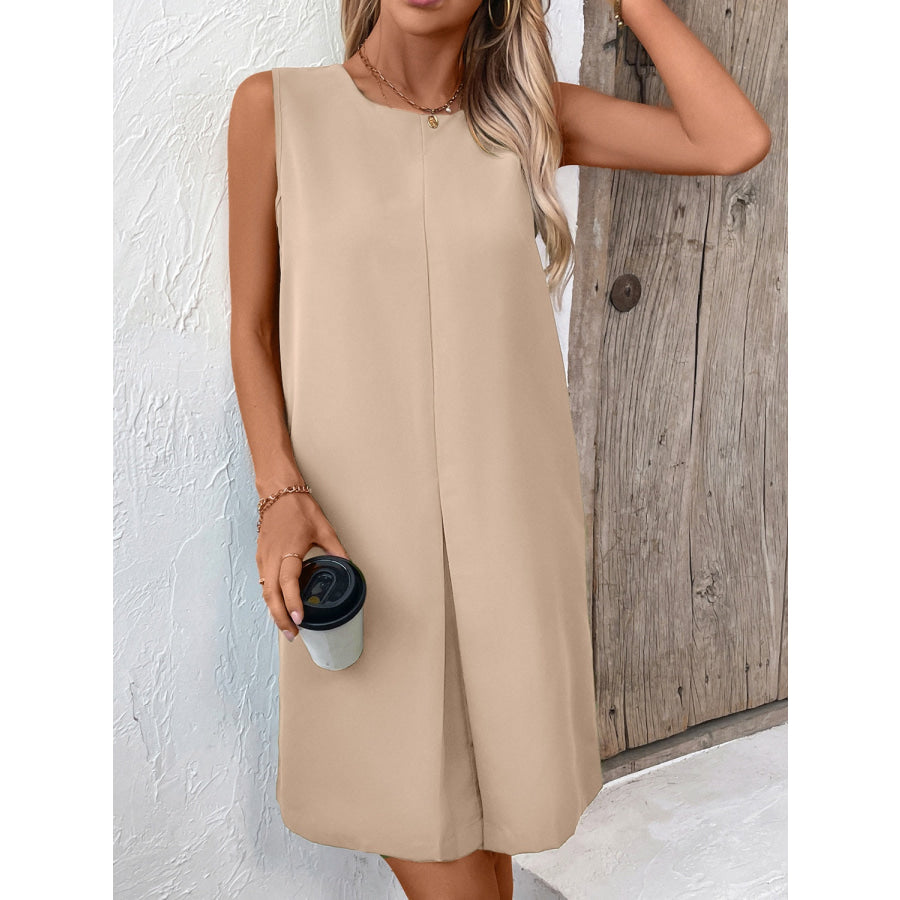 Pocketed Round Neck Sleeveless Mini Dress Apparel and Accessories