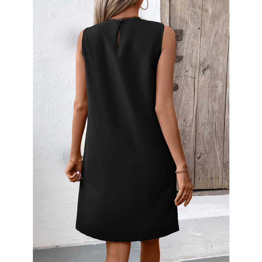 Pocketed Round Neck Sleeveless Mini Dress Apparel and Accessories