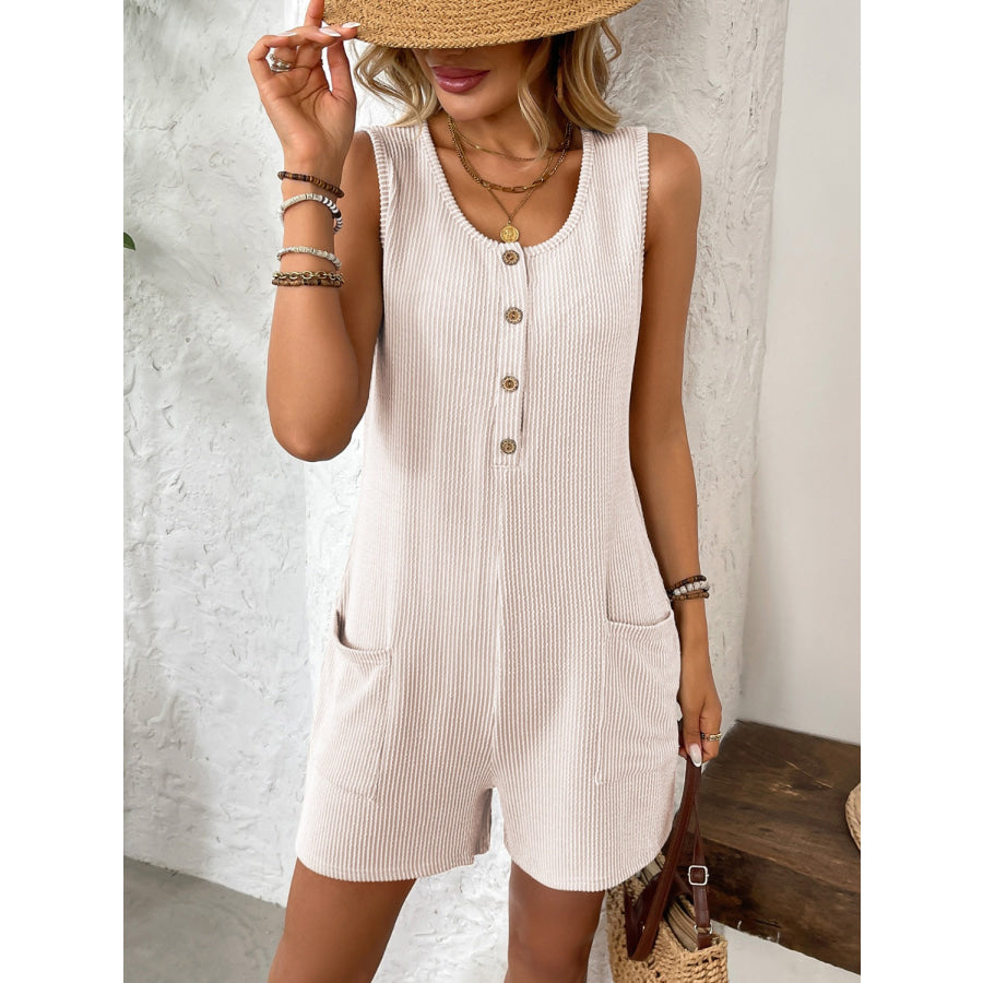 Pocketed Round Neck Sleeveless Romper Apparel and Accessories