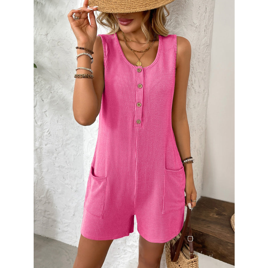 Pocketed Round Neck Sleeveless Romper Apparel and Accessories