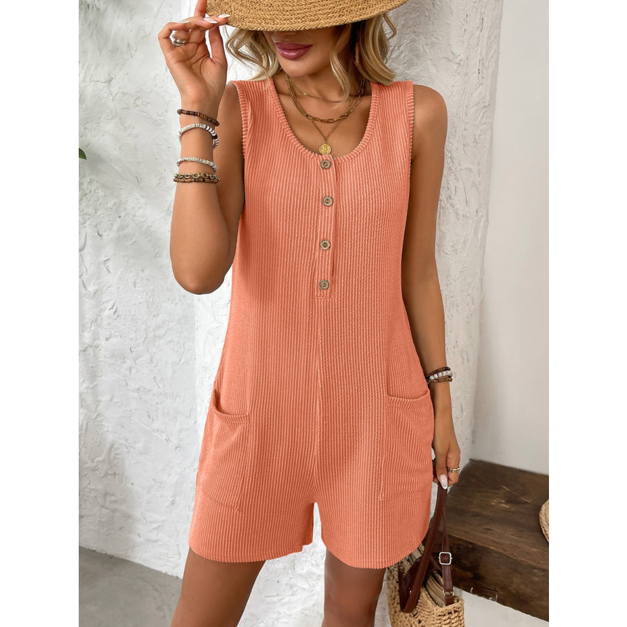 Pocketed Round Neck Sleeveless Romper Apparel and Accessories