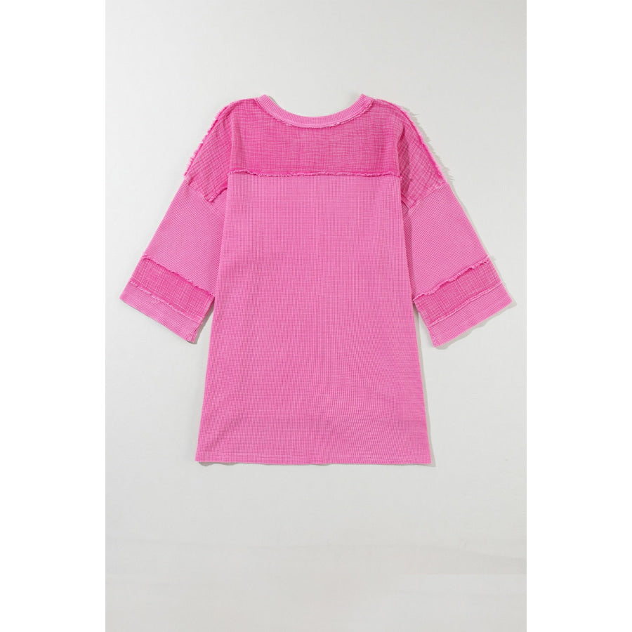 Pocketed Round Neck Three-Quarter Sleeve T-Shirt Apparel and Accessories