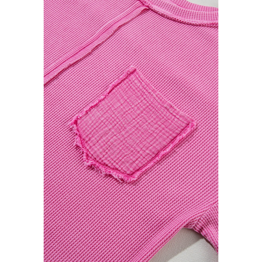 Pocketed Round Neck Three-Quarter Sleeve T-Shirt Apparel and Accessories