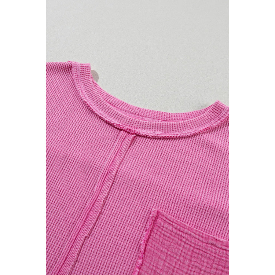 Pocketed Round Neck Three-Quarter Sleeve T-Shirt Apparel and Accessories