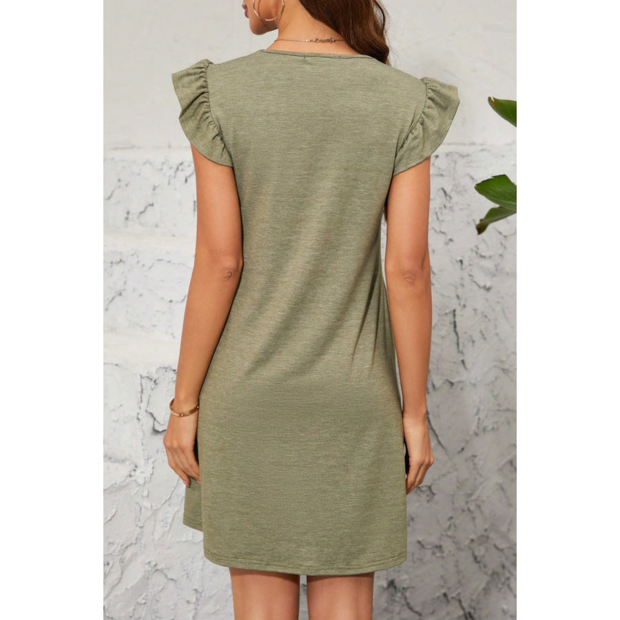 Pocketed Ruffled Cap Sleeve Mini Dress Matcha Green / S Apparel and Accessories