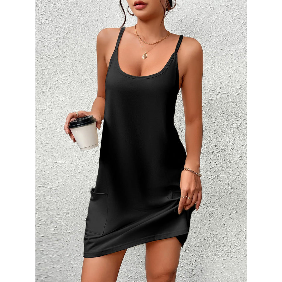 Pocketed Scoop Neck Cami Dress Black / S Apparel and Accessories