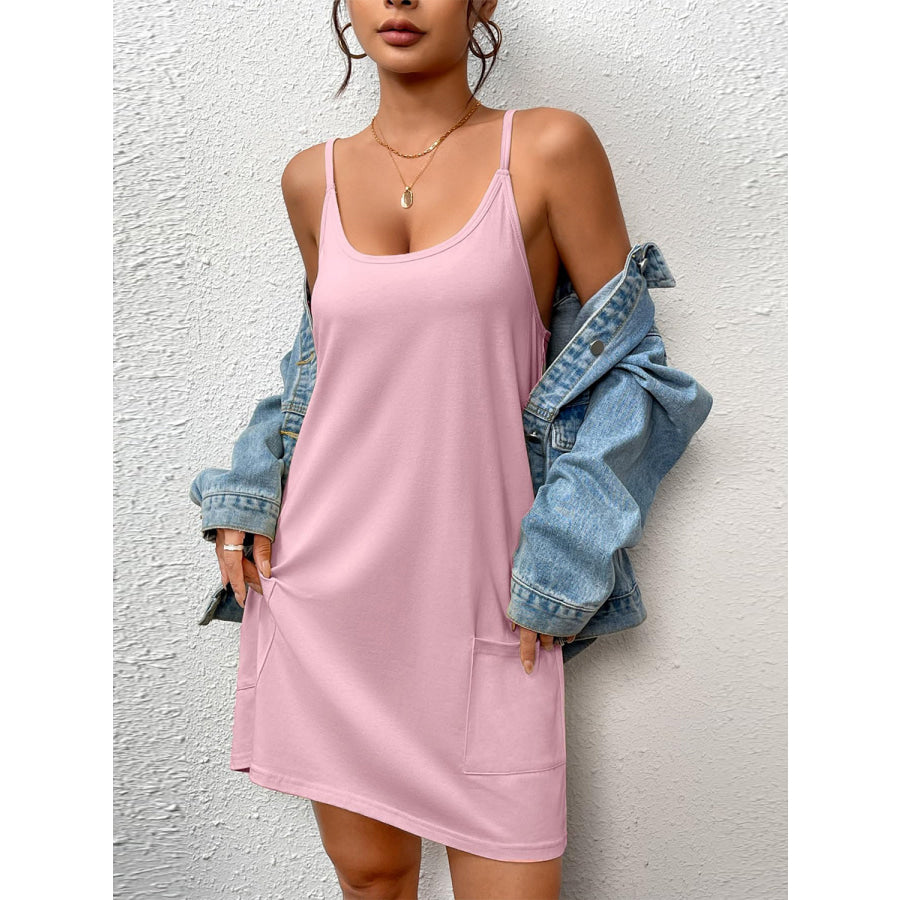 Pocketed Scoop Neck Cami Dress Blush Pink / S Apparel and Accessories