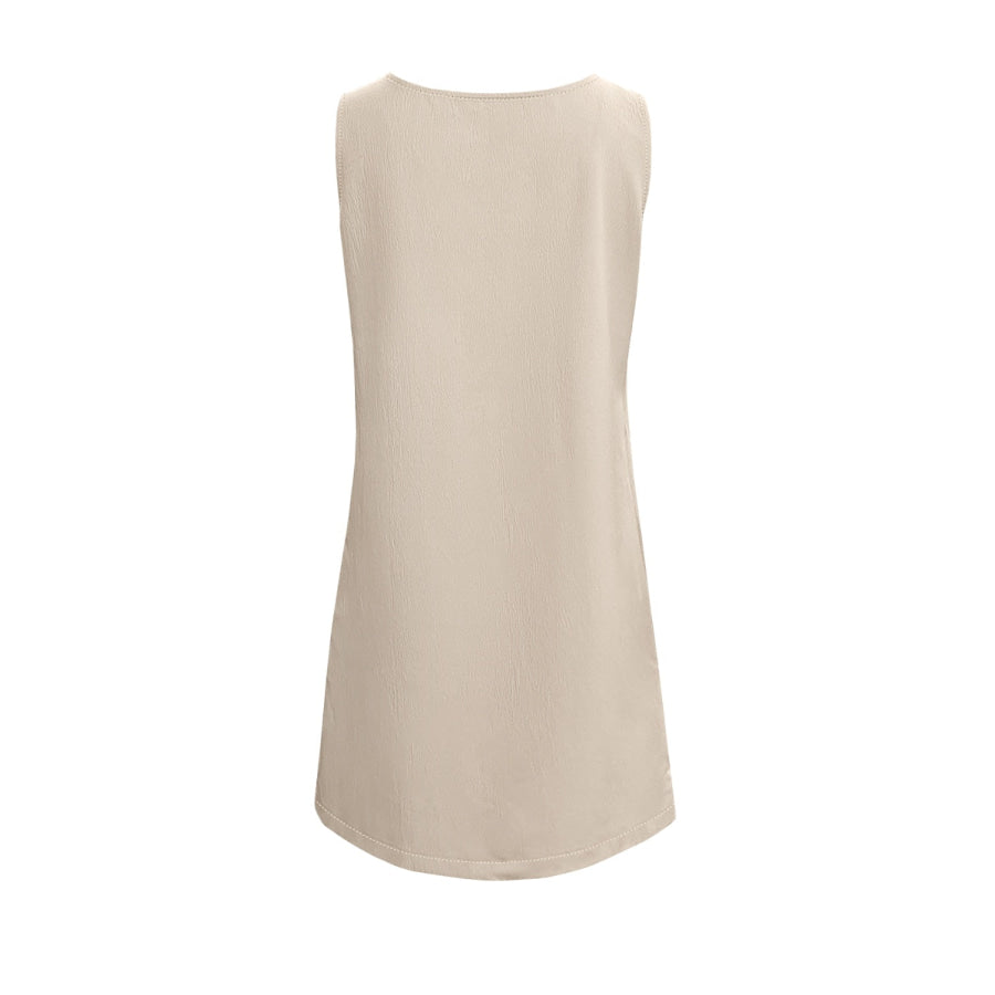 Pocketed Scoop Neck Sleeveless Dress Khaki / S Apparel and Accessories