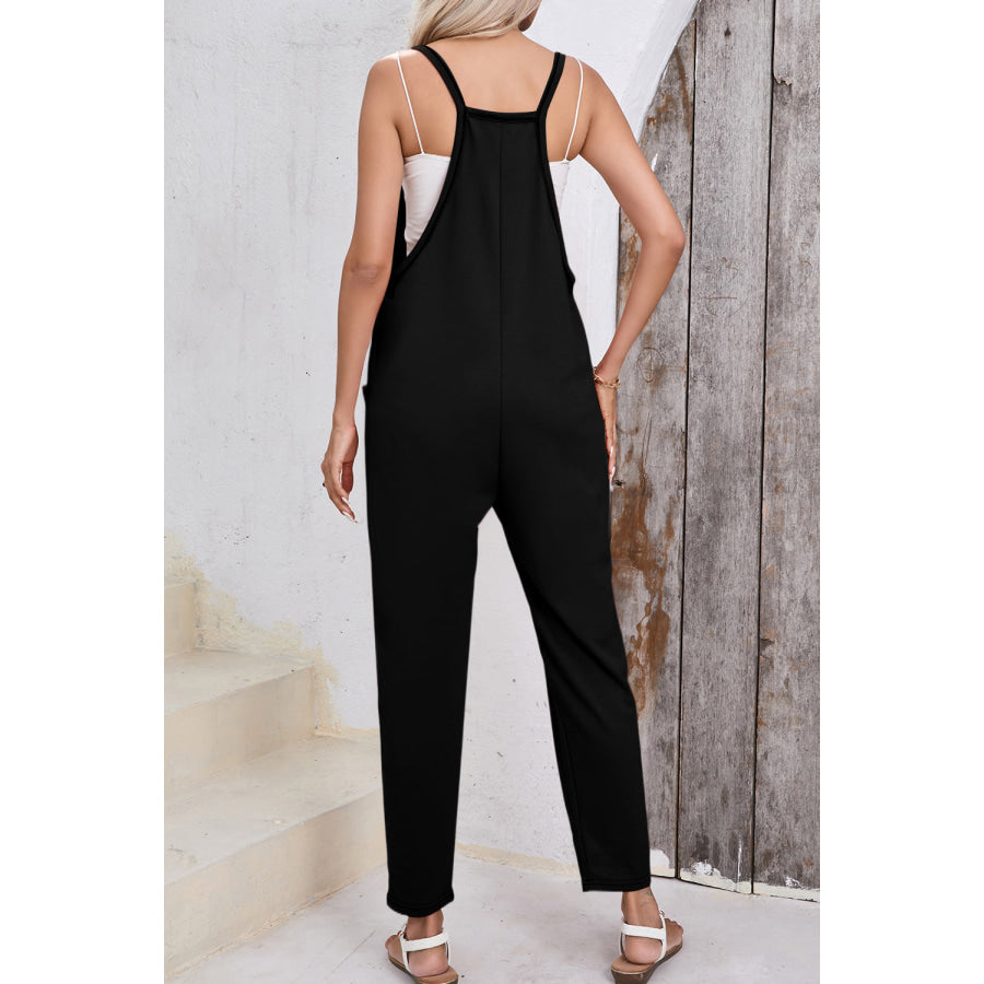Pocketed Scoop Neck Spaghetti Strap Overalls Apparel and Accessories