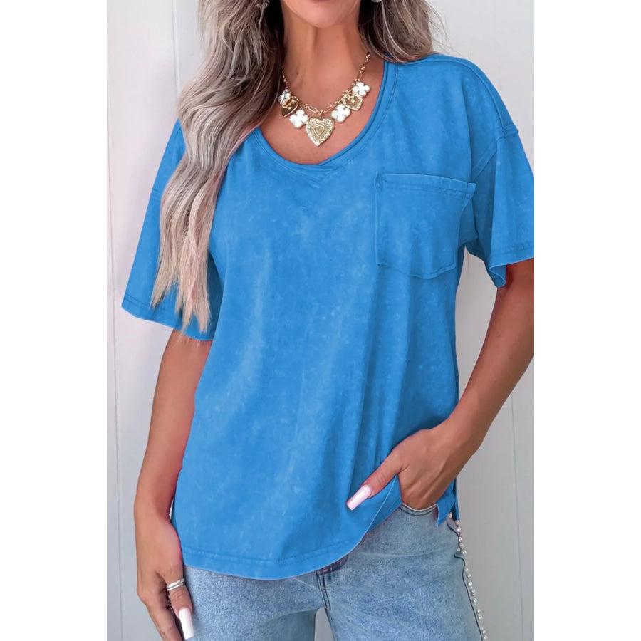 Pocketed Short Sleeve T-Shirt Blue / S Apparel and Accessories