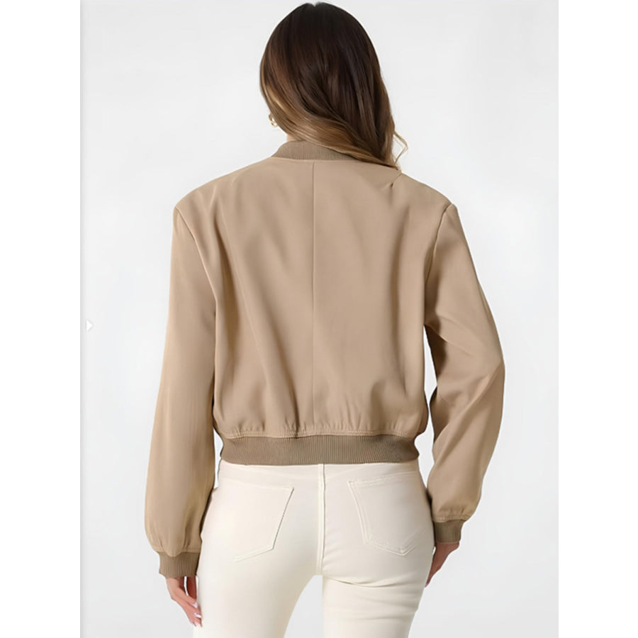Pocketed Snap Down Baseball Collar Jacket Tan / S Apparel and Accessories