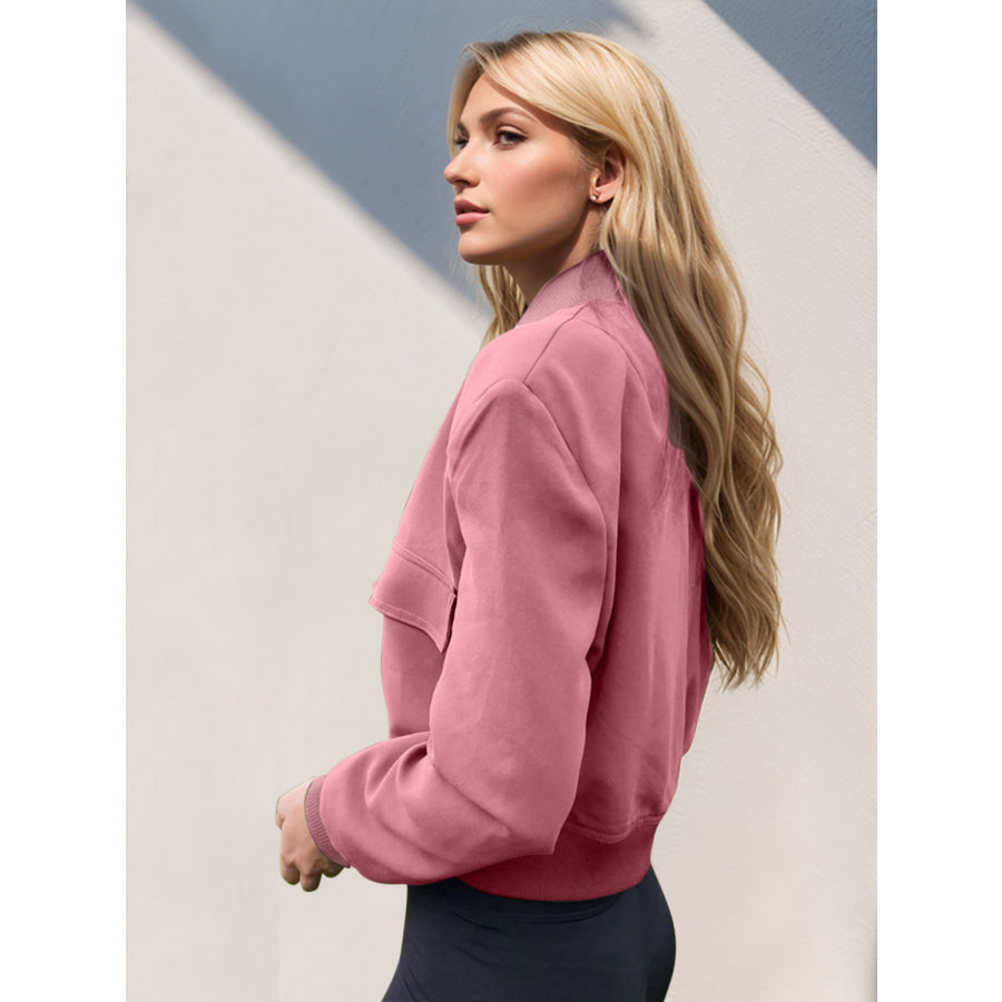 Pocketed Snap Down Baseball Collar Jacket Apparel and Accessories