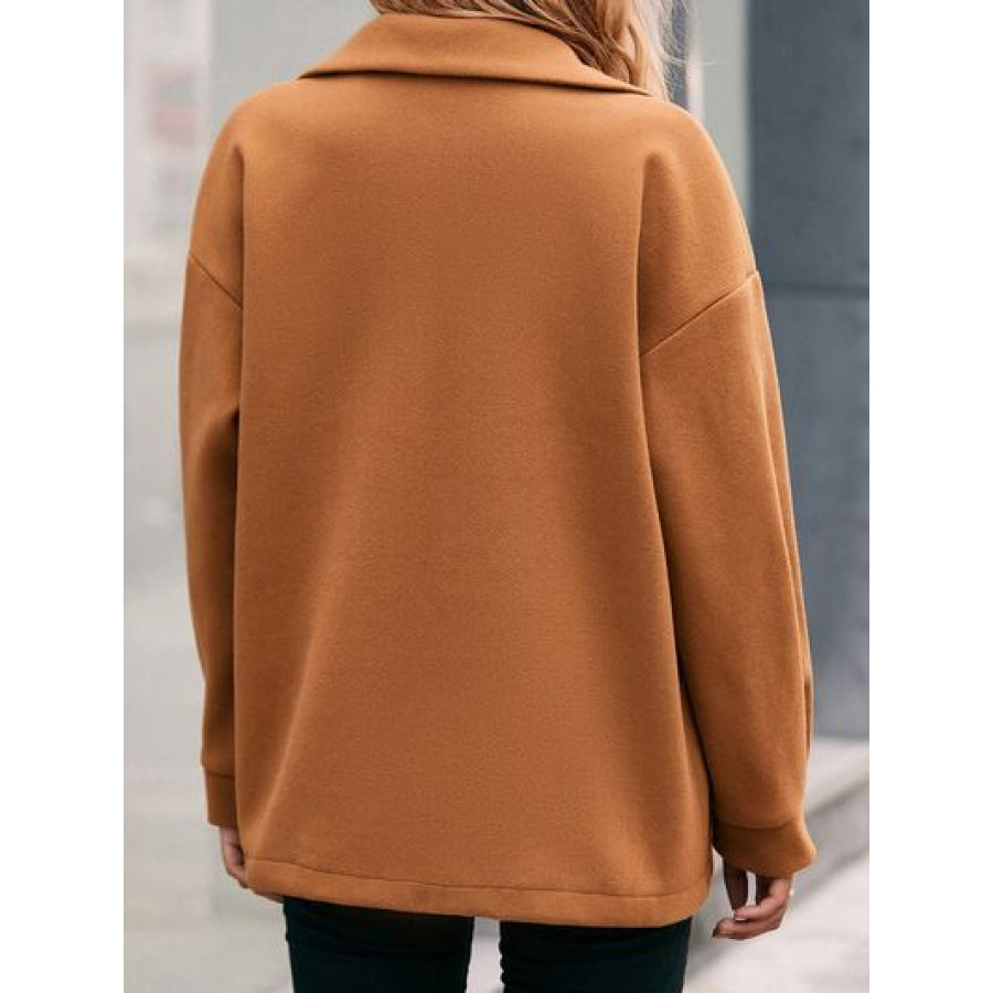 Pocketed Snap Down Dropped Shoulder Jacket Caramel / S Apparel and Accessories