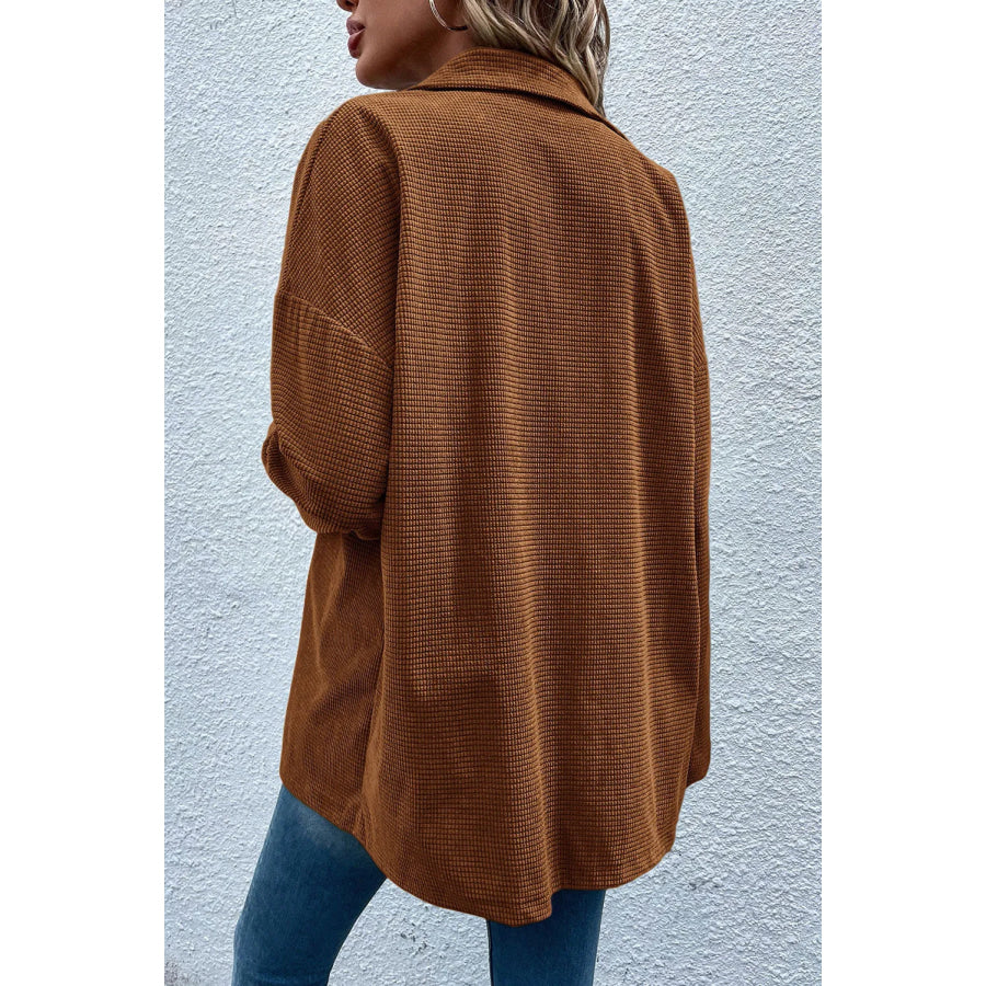 Pocketed Snap Down Long Sleeve Jacket Brown / S Apparel and Accessories