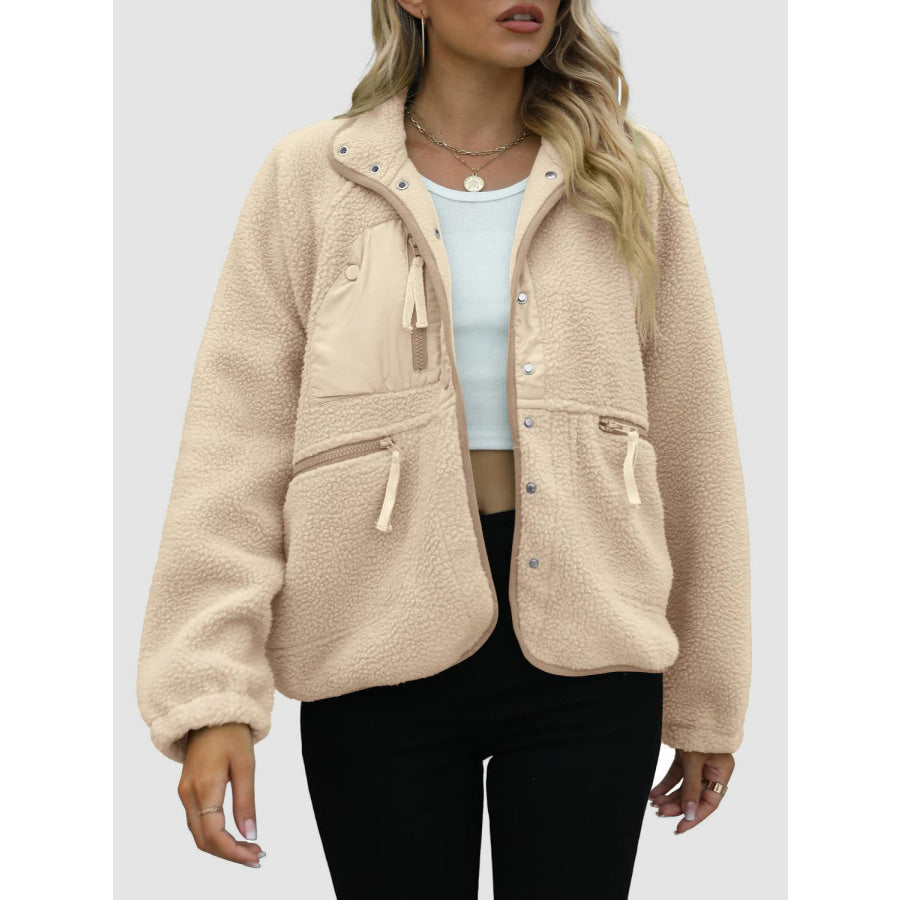 Pocketed Snap Down Sherpa Jacket Apparel and Accessories