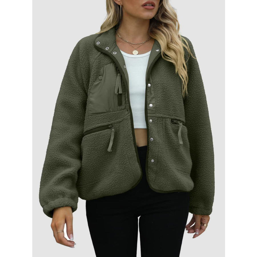 Pocketed Snap Down Sherpa Jacket Apparel and Accessories