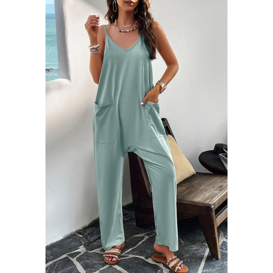 Pocketed Spaghetti Strap Overalls Air Force Blue / S Apparel and Accessories