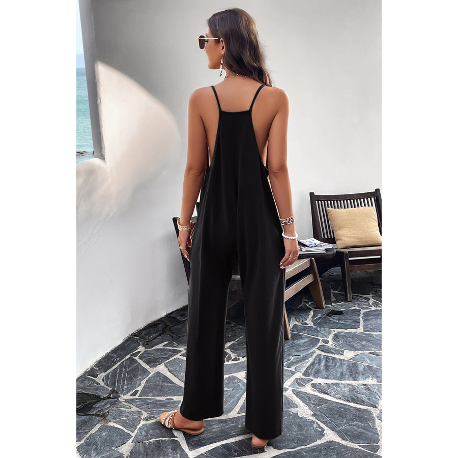 Pocketed Spaghetti Strap Overalls Black / S Apparel and Accessories