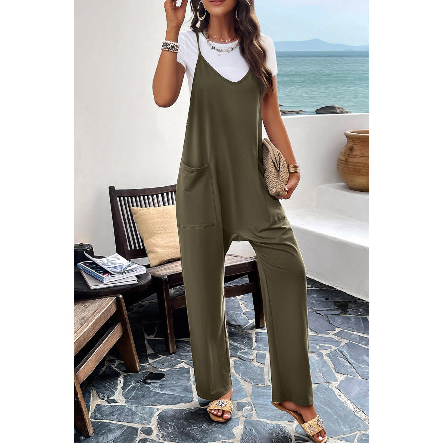 Pocketed Spaghetti Strap Overalls Apparel and Accessories