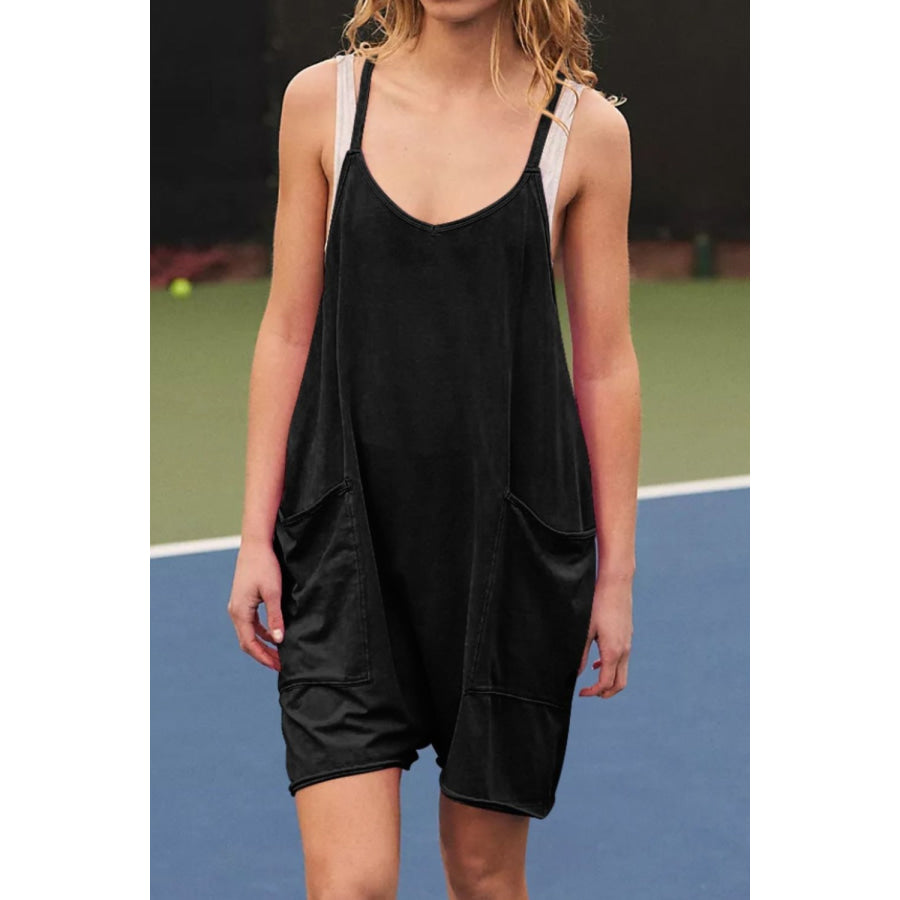 Pocketed Spaghetti Strap Romper Black / S Apparel and Accessories