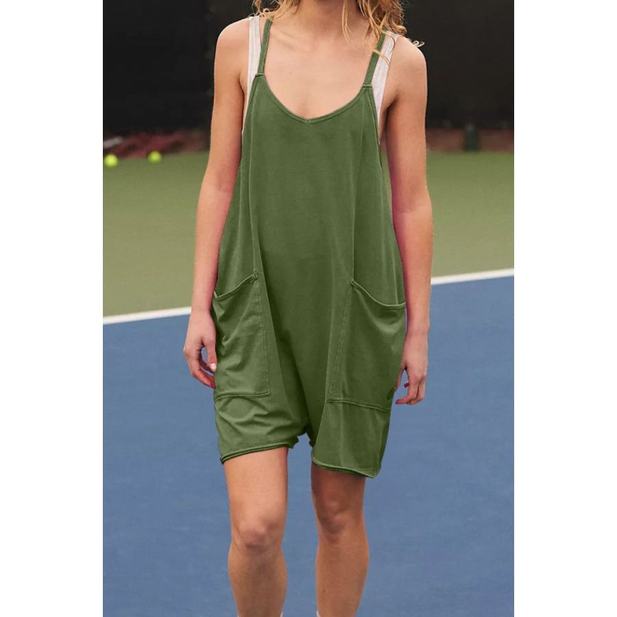 Pocketed Spaghetti Strap Romper Moss / S Apparel and Accessories