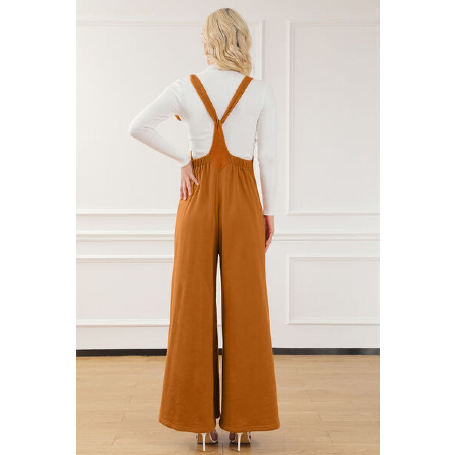 Pocketed Square Neck Wide Strap Jumpsuit Clothing