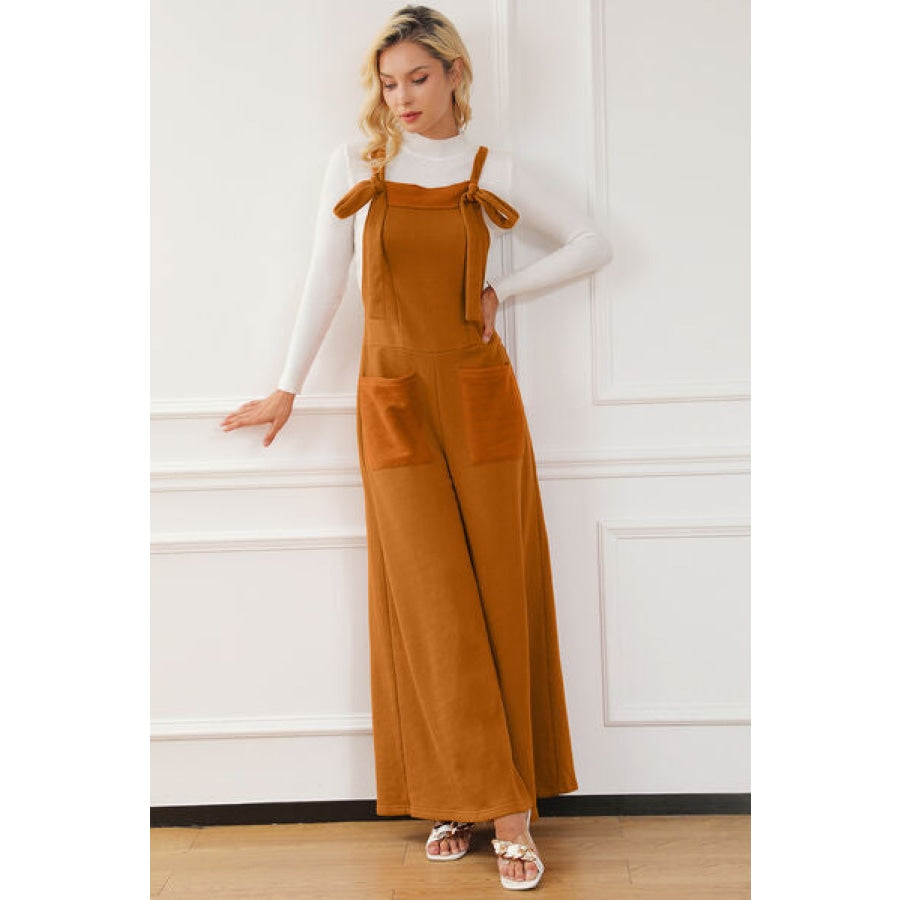 Pocketed Square Neck Wide Strap Jumpsuit Clothing